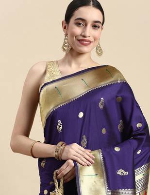 blue woven design silk blend paithani saree 1