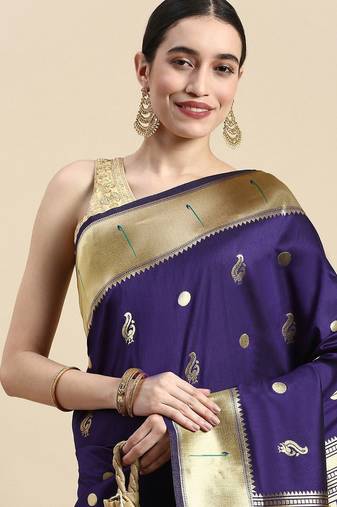 blue woven design silk blend paithani saree
