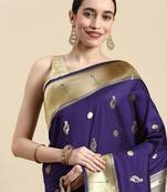 blue woven design silk blend paithani saree