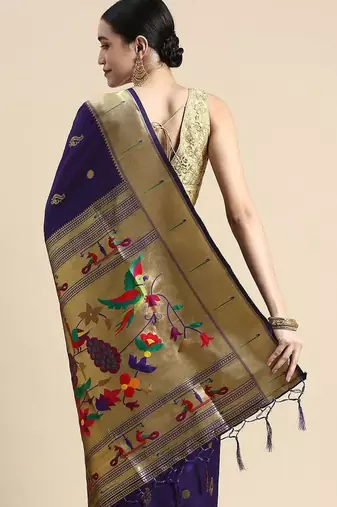 blue woven design silk blend paithani saree