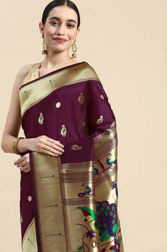 red woven design zari silk blend pochampally saree