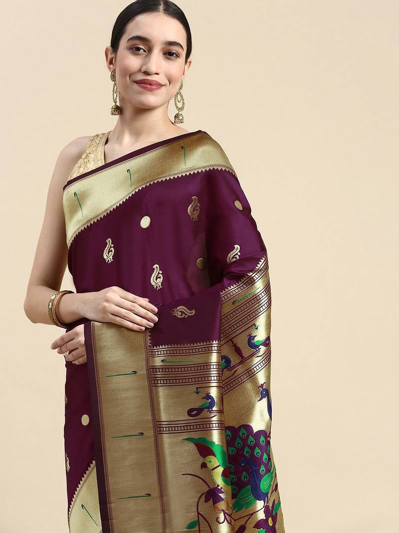red woven design zari silk blend pochampally saree