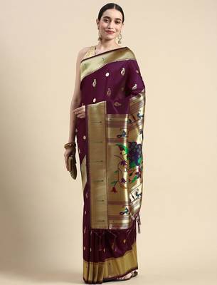 red woven design zari silk blend pochampally saree 2