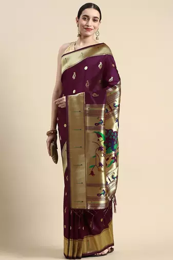 red woven design zari silk blend pochampally saree