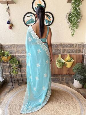 blue floral embroidered saree 2