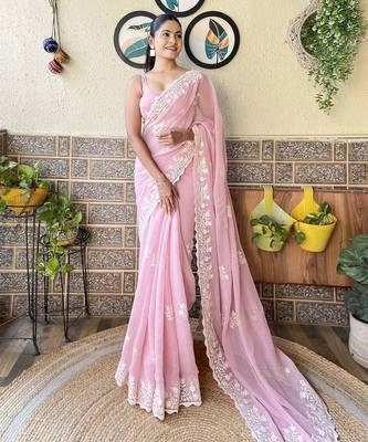 pink ombre pure cotton banarasi saree 1