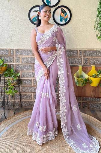 purple floral embroidered saree