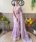 purple floral embroidered saree