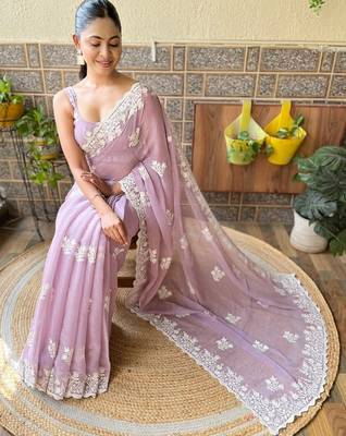 purple floral embroidered saree 3