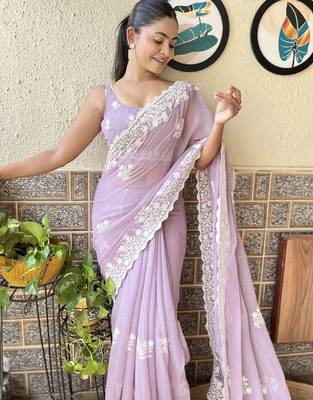 purple floral embroidered saree 5