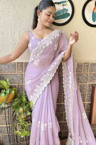 purple floral embroidered saree