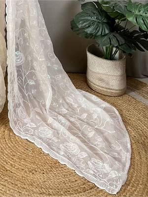 off_white embellished sequinned poly georgette saree 5