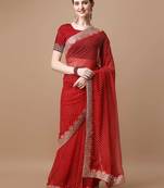 red geometric printed embroidered detail saree