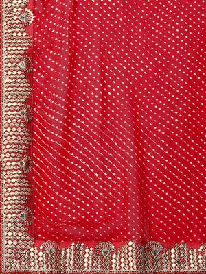 red geometric printed embroidered detail saree 5