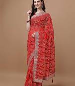 red red bandhani printed poly georgette bandhani saree