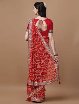 red red bandhani printed poly georgette bandhani saree 3