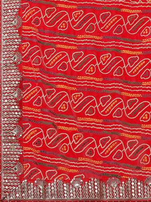 red red bandhani printed poly georgette bandhani saree 5