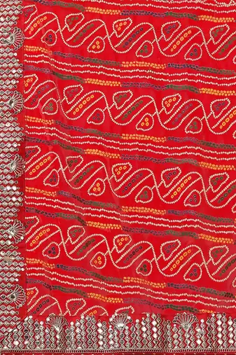 red red bandhani printed poly georgette bandhani saree