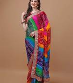 rani_pink printed embroidered detail bandhani saree