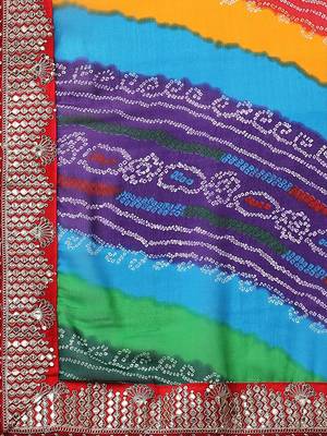 rani_pink printed embroidered detail bandhani saree 5