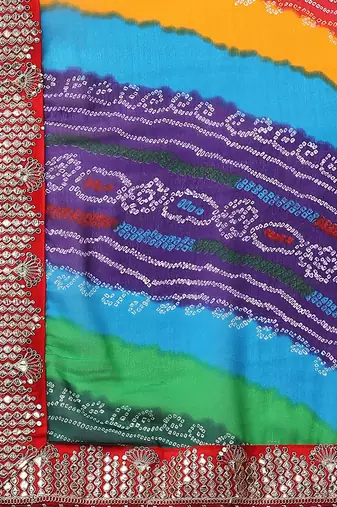 rani_pink printed embroidered detail bandhani saree