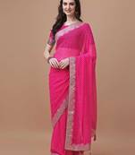 pink pink geometric printed bandhani saree