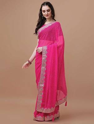 pink pink geometric printed bandhani saree 2