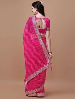 pink pink geometric printed bandhani saree 3