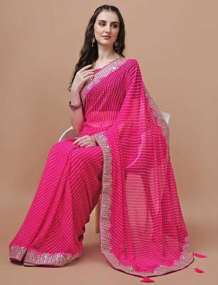 pink pink geometric printed bandhani saree 4