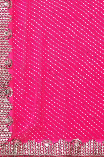 pink pink geometric printed bandhani saree