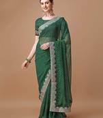 green green geometric printed bandhani saree