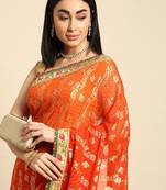 orange ethnic motifs zari poly georgette bandhani saree