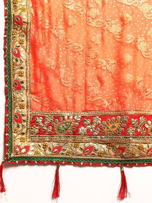 orange ethnic motifs zari poly georgette bandhani saree 5