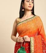 orange gotta patti poly georgette bandhani saree