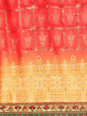 orange gotta patti poly georgette bandhani saree 4