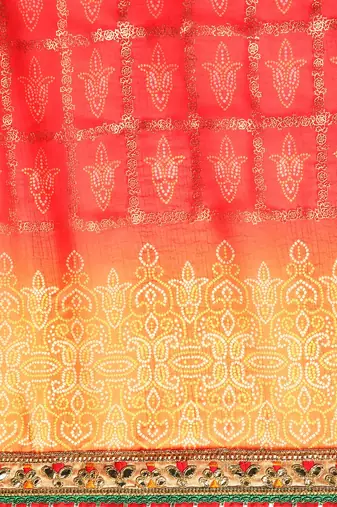 orange gotta patti poly georgette bandhani saree