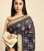 navy_blue zari poly georgette bandhani saree