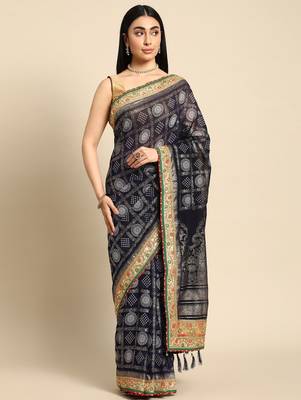 navy_blue zari poly georgette bandhani saree 2