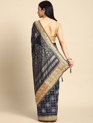 navy_blue zari poly georgette bandhani saree 3