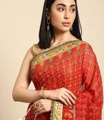 red gotta patti poly georgette bandhani saree