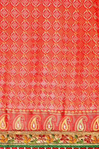 red gotta patti poly georgette bandhani saree