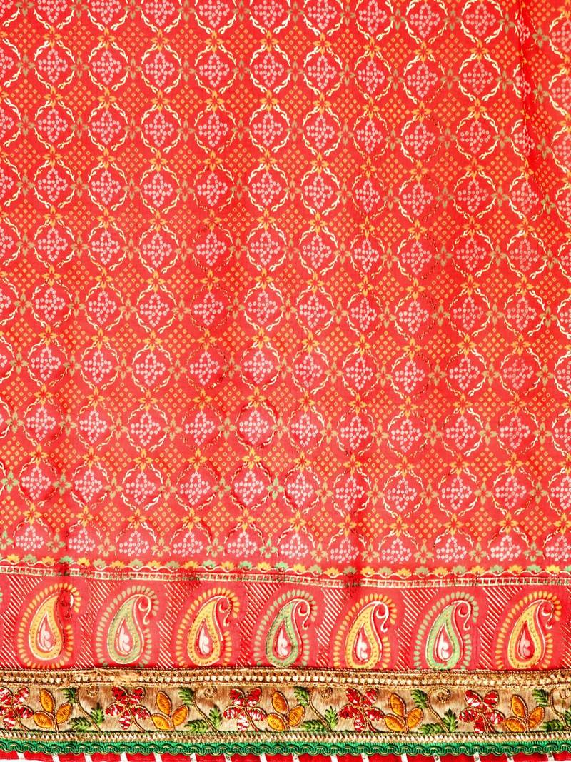 red gotta patti poly georgette bandhani saree