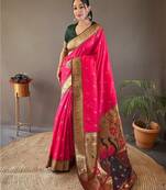 pink ethnic motifs woven design zari paithani saree