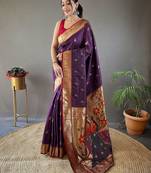 purple ethnic motifs woven design paithani silk saree