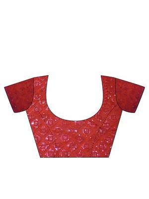 red red striped embroidered saree 5