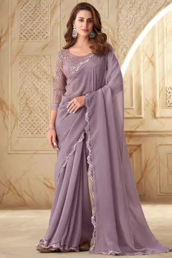 pink pink embellished sequinned georgette saree
