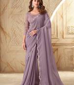 pink pink embellished sequinned georgette saree