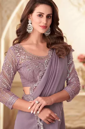 pink pink embellished sequinned georgette saree