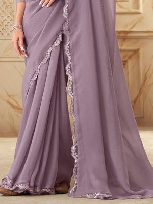 pink pink embellished sequinned georgette saree 4