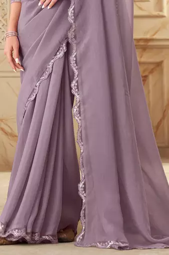 pink pink embellished sequinned georgette saree